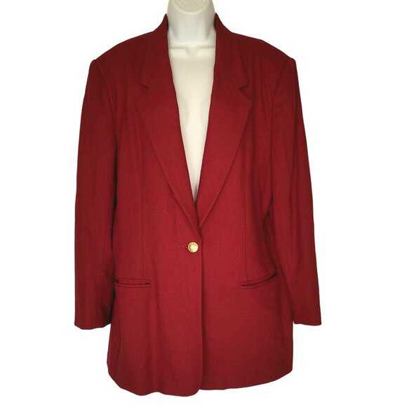 Joan Leslie Womens Red Wool & Nylon Blazer Size 16 With Gold Button Detail - Picture 1 of 16